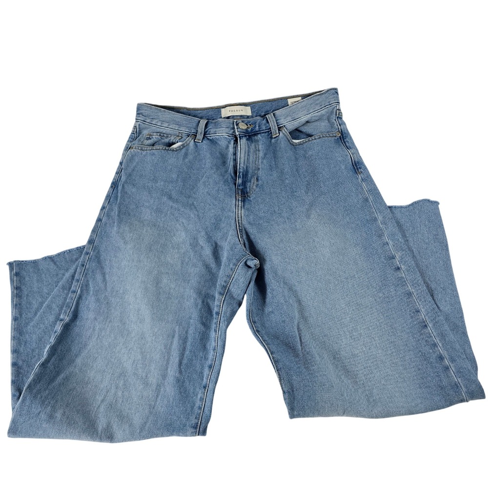 PacSun Extreme Baggy Jeans Light Wash Wide Leg Raw Hem 32x30 Mens Womens